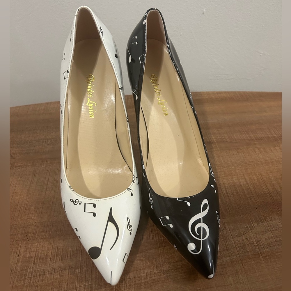 Music Note Black and White Heels